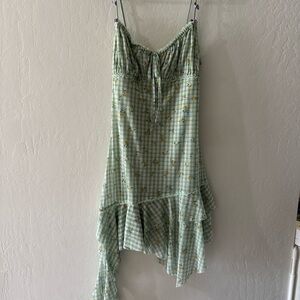 Urban Outfitters Light Mint Green Floral Check Asymmetric Mini Dress